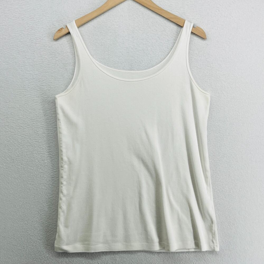 EILEEN FISHER Tank Top 1X Plus Organic Cotton Ribbed Cami Slim Scoop Neck White